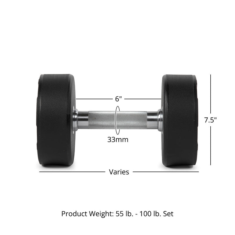 55 LB - 100 LB Set Round Urethane Dumbbells