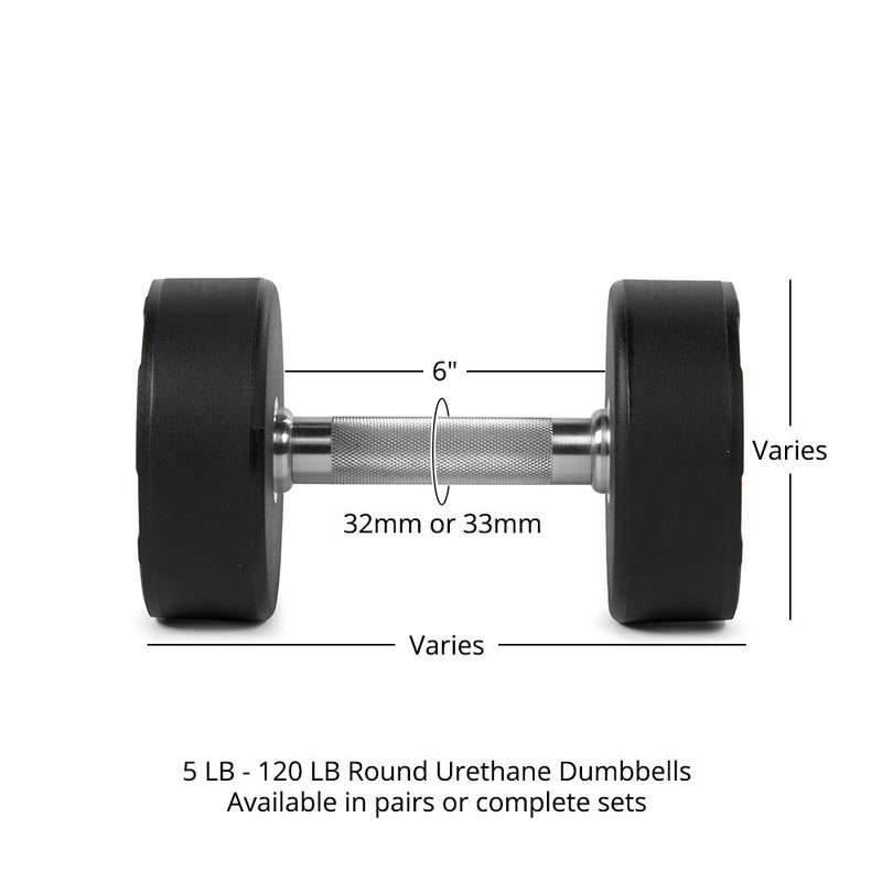 5 LB - 120 LB Round Urethane Dumbbells